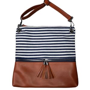 S-Zone Vegan Leather Stripe Canvas Zip Crossbody